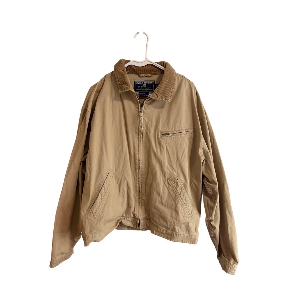 Vintage Polo Ralph Lauren Polo Sport Sportsman Canvas Jacket Sz XL Tan Cotton